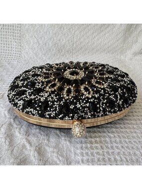 Black Gold Silver Beaded Rhinestone Evening Bag Metallic Formal Party Clutch New